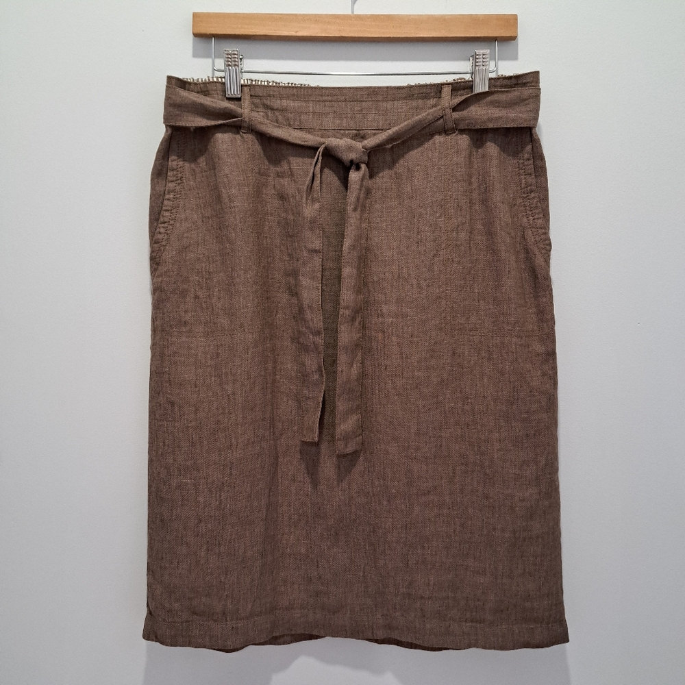 Olsen Brown Linen Minimalist Quiet Luxury Sustainable Granola Skirt Womens 8